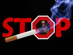 Z papierosem Ci nie do twarzy! Jak skutecznie rzucić palenie? Czerwony napis stop