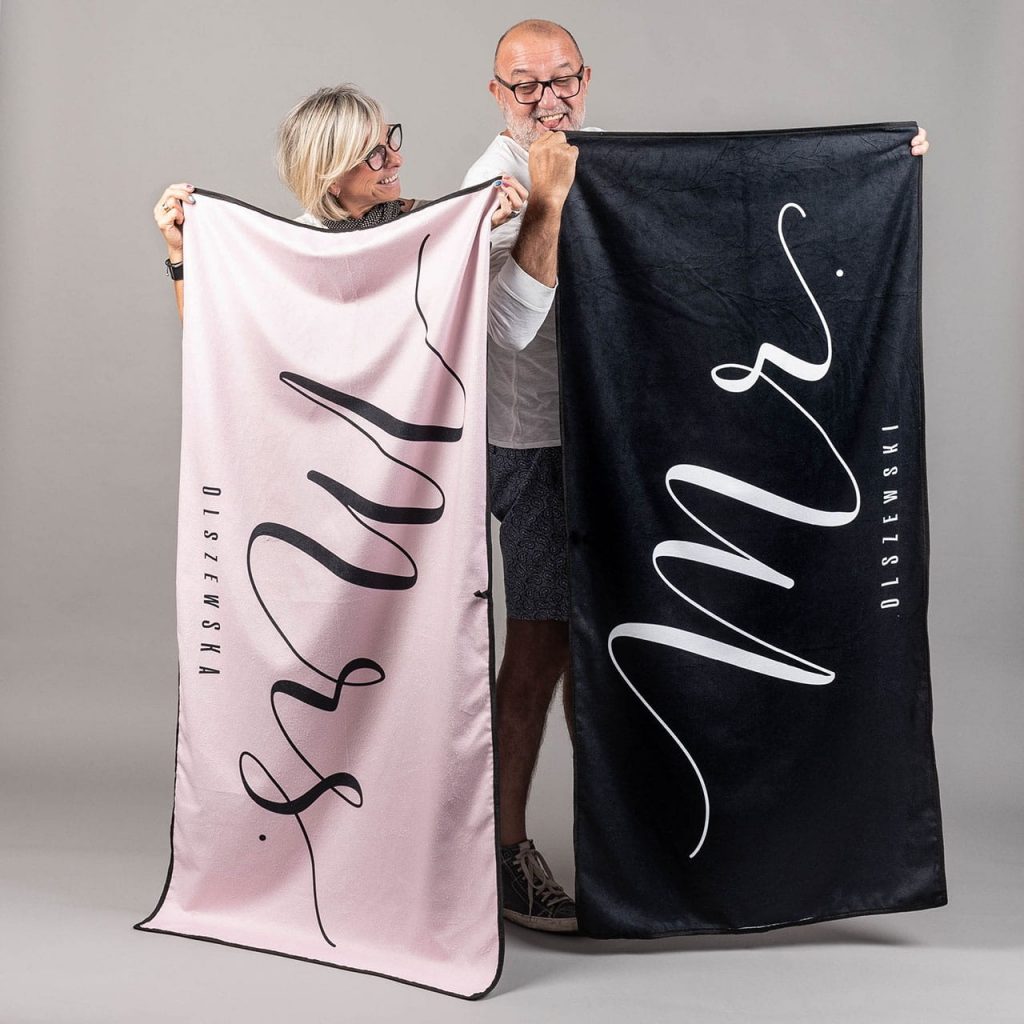 Komplet ręczników z mikrofibry MR AND MRS prezent do domu dla pary